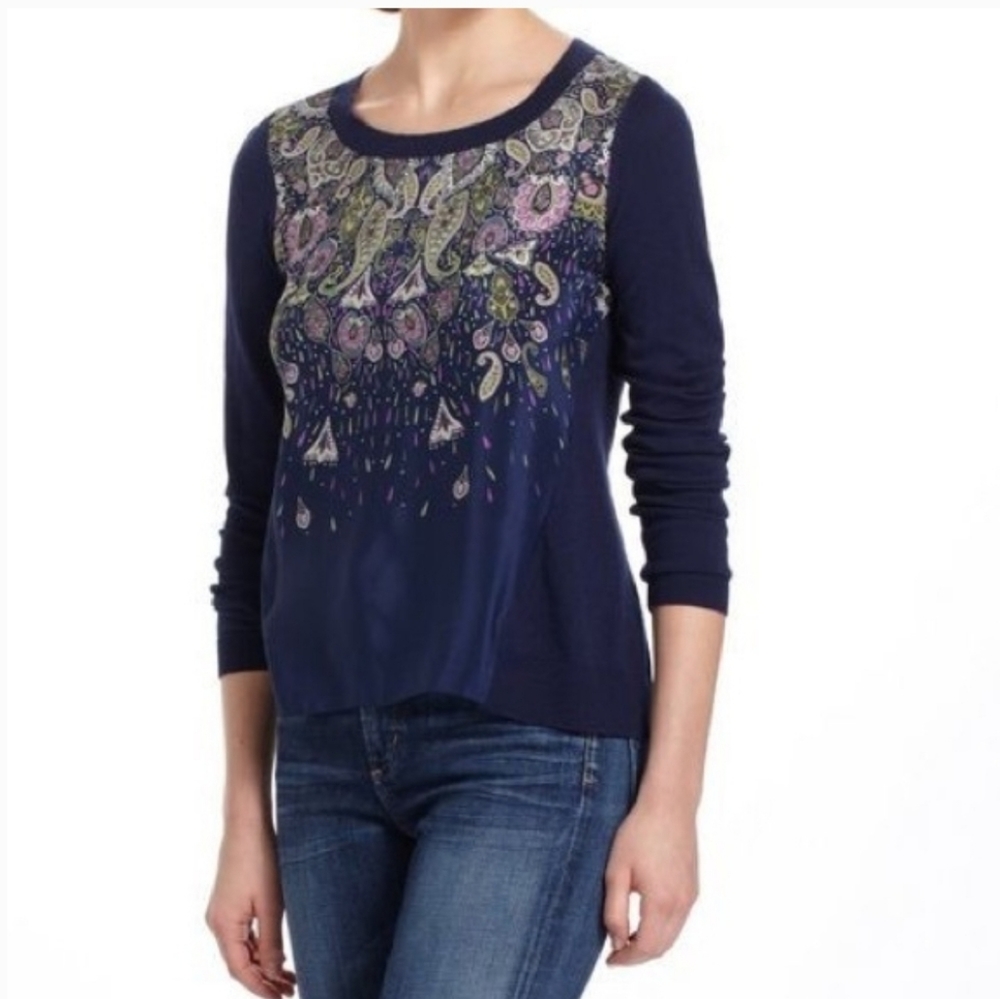 Moth Blue Paisley Mixed Media Top S